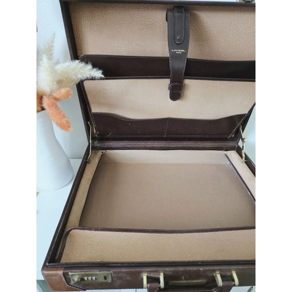 🗼RARE Vintage LANCEL Paris Hard Leather Portfolio Document Briefcase France